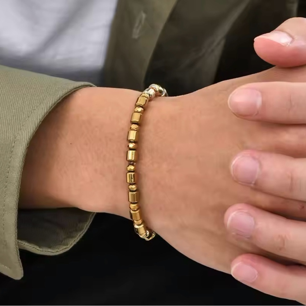 Gold Hematite Beaded Bracelet for Men